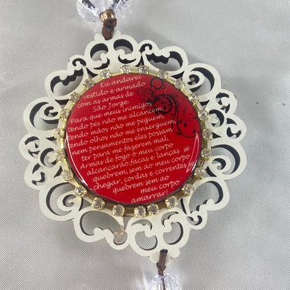 MEDALHÃO DE PORTA RESINADO COM STRASS SÃO JORGE (1 UNIDADE)