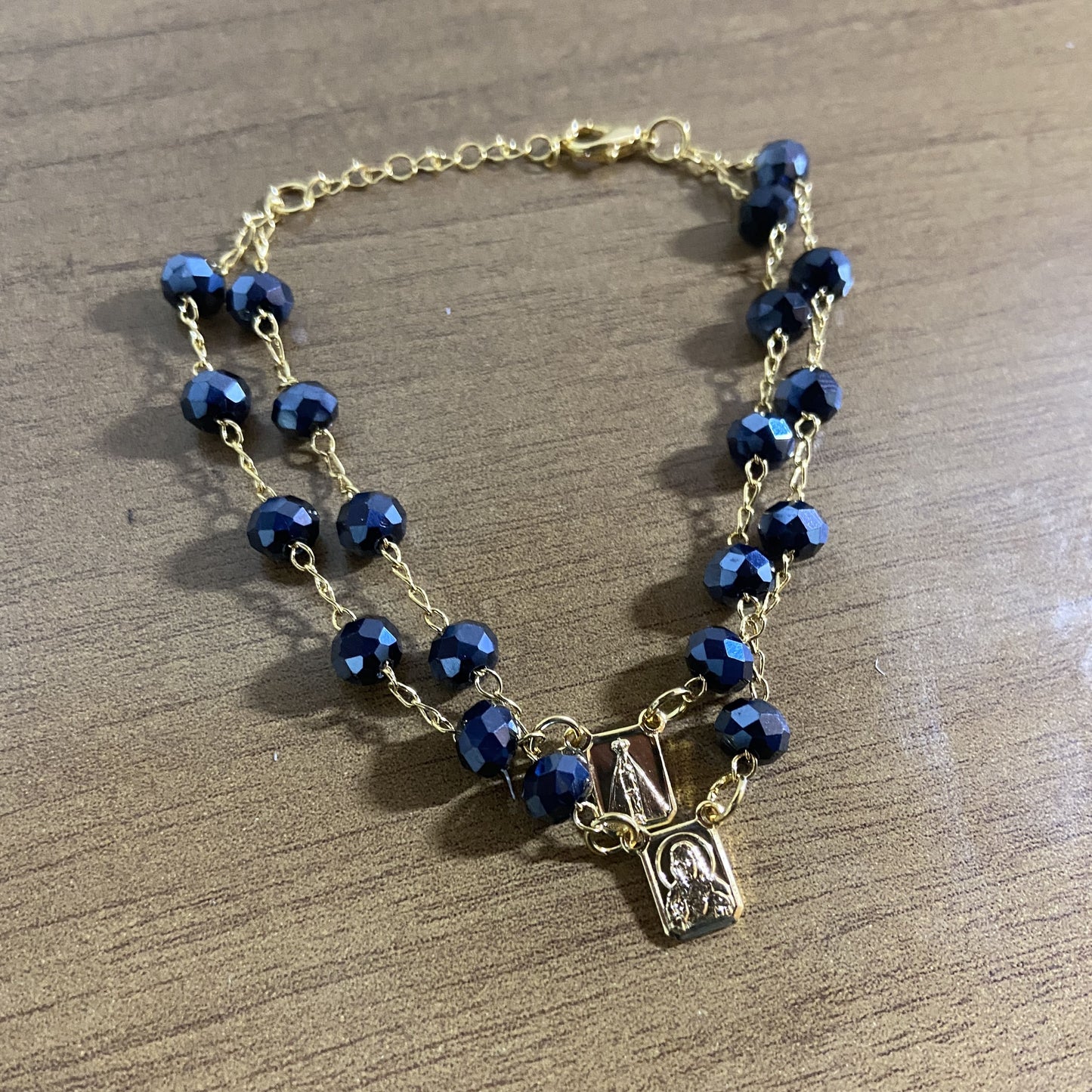 PULSEIRA ESCAPULARIO CRISTAL AZUL PETRÓLEO (3 UNIDADES)