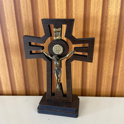 CRUCIFIXO MDF DE MESA TABACO  12CM (1 UNIDADE)