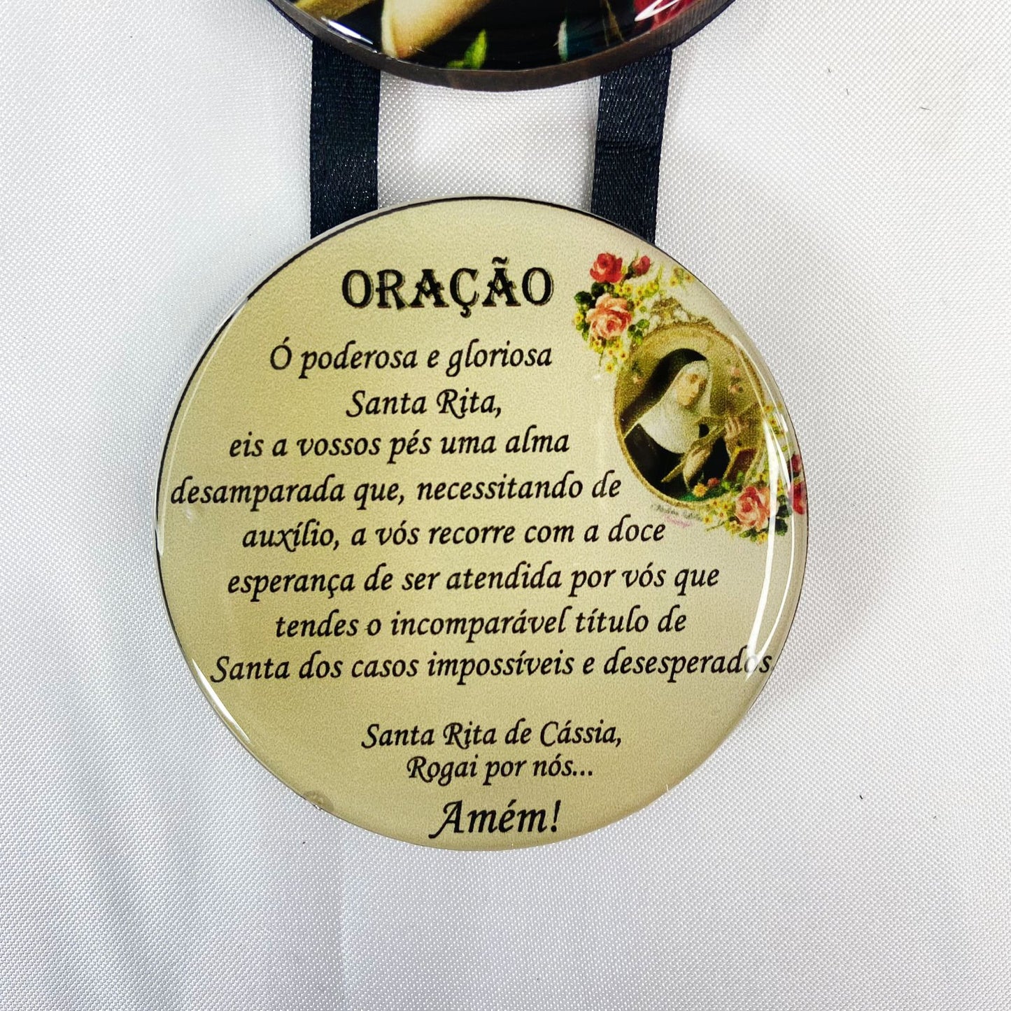 ADORNO TRIPLO REDONDO FITA SANTA RITA DE CÁSSIA (1 UNIDADE)