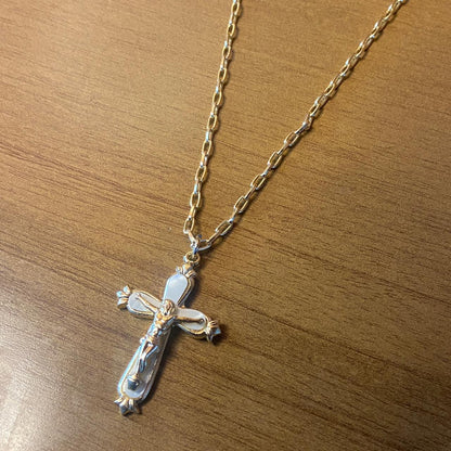 CORRENTE DOURADA COM CRUCIFIXO BRANCO   (1 UNIDADE)