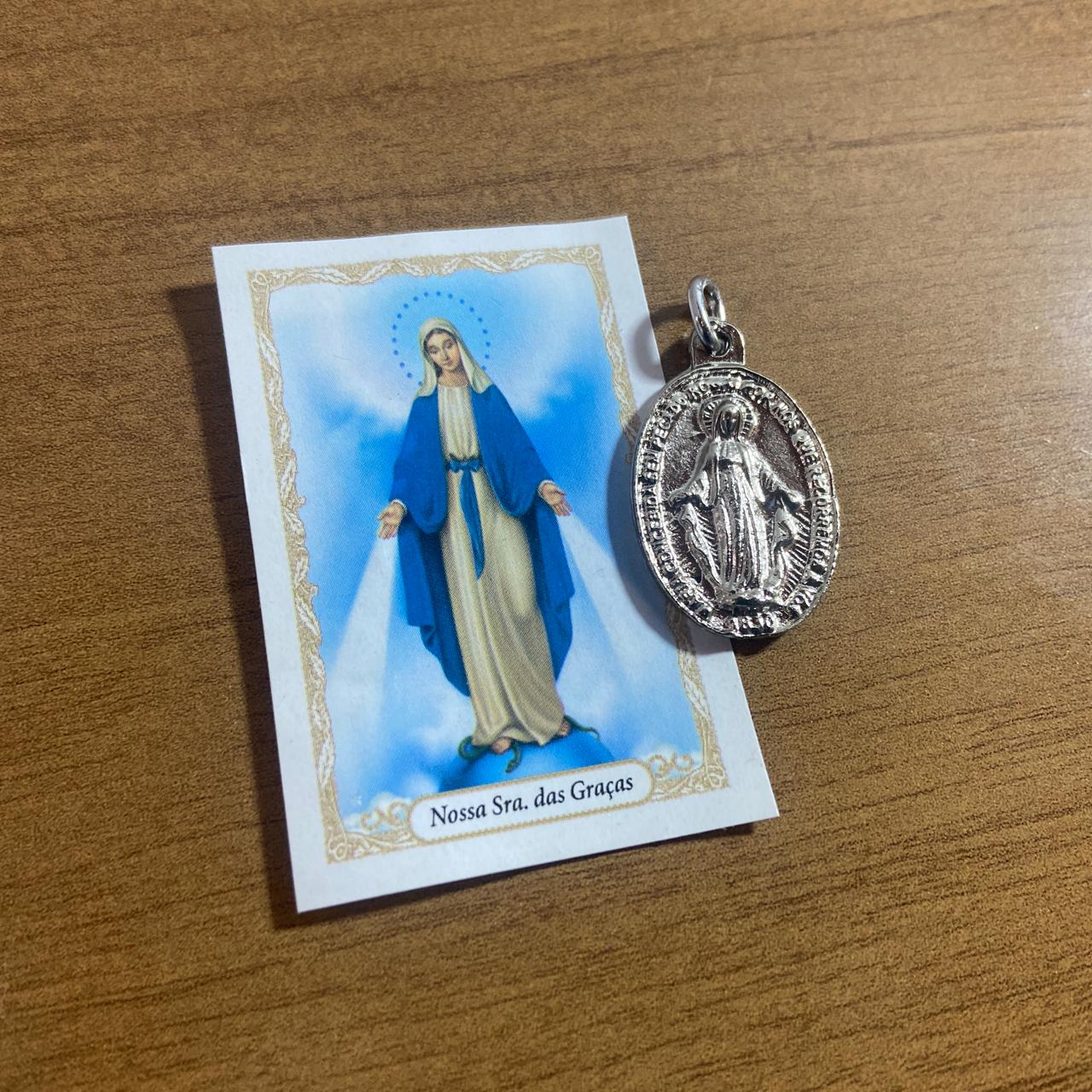 MEDALHA MILAGROSA PRATEADA NOSSA SENHORA DAS GRAÇAS  (1 UNIDADE)