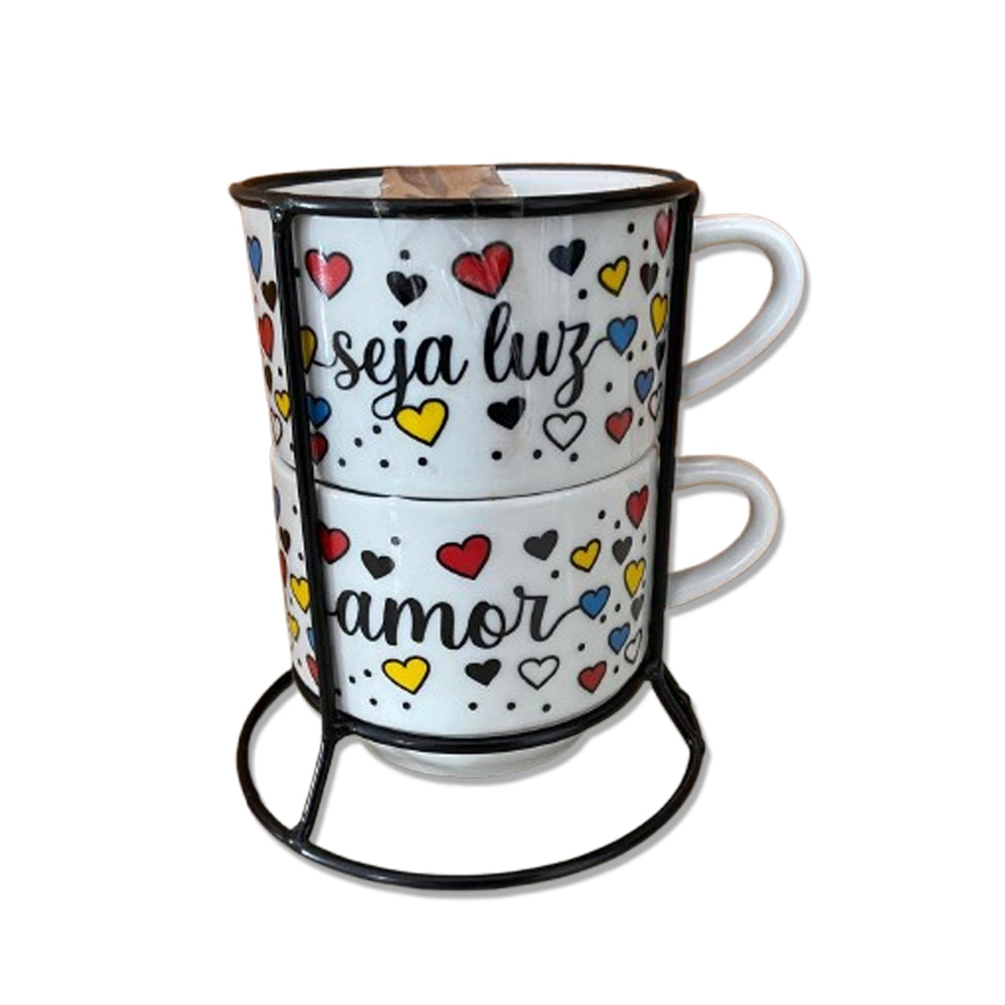 XÍCARA BRANCA EMPILHÁVEL SEJA LUZ E AMOR  ( 2 UNIDADES)