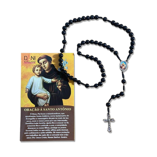 TERÇO PÉROLA PRETA SANTO ANTÔNIO 8MM (1 UNIDADE)