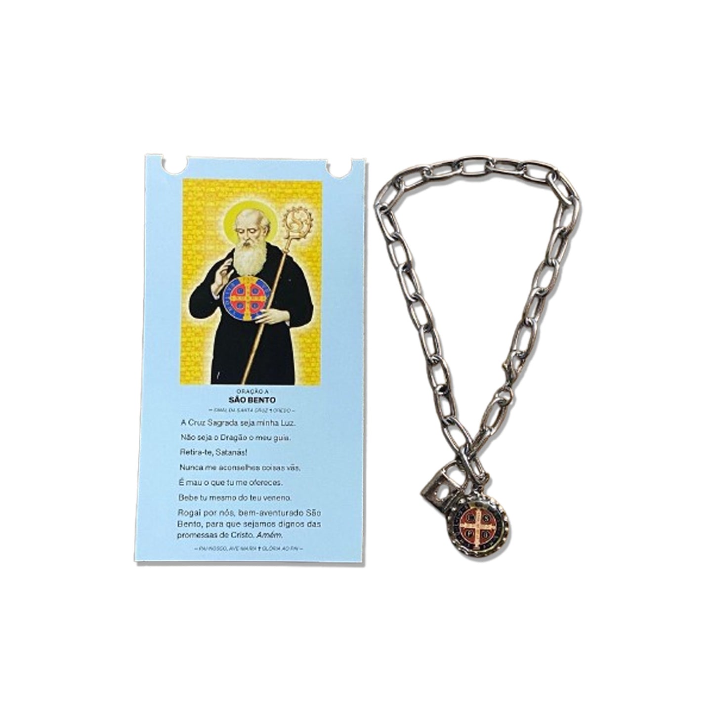 PULSEIRA CADEADO MEDALHA SÃO BENTO NA CARTELA (3 UNIDADES)