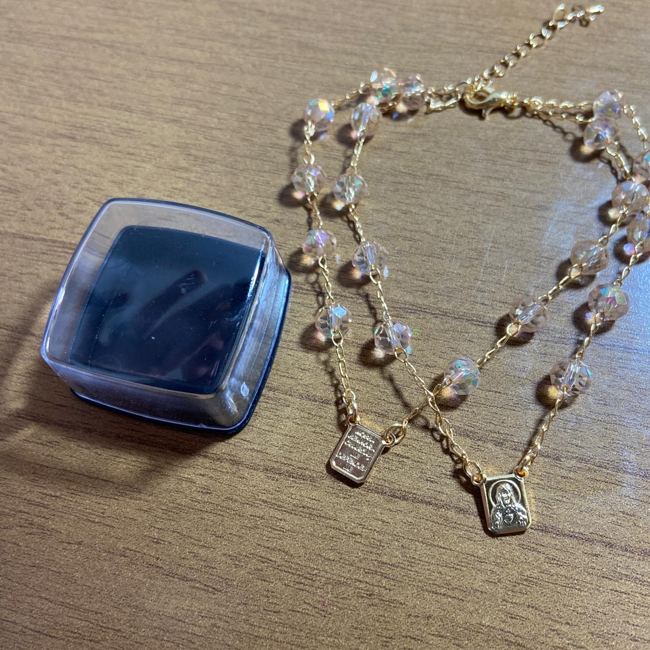 PULSEIRA ESCAPULARIO CRISTAL BEGE TRANSPARENTE (3 UNIDADES)