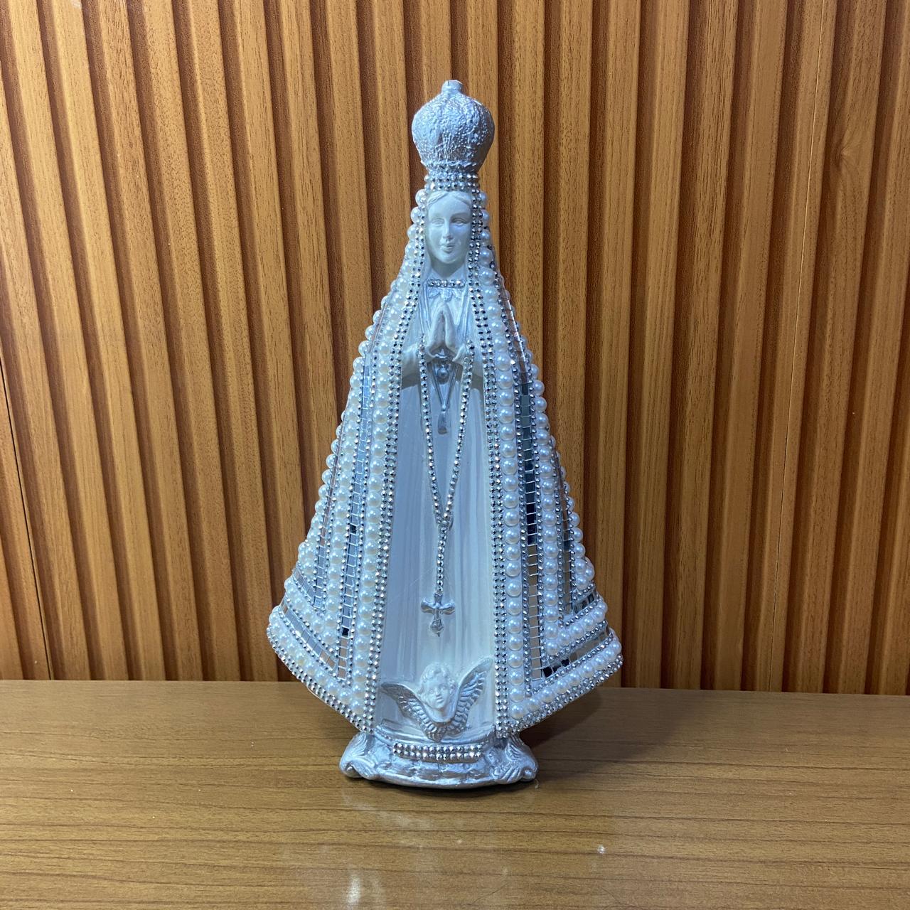 IMAGEM DE GESSO NOSSA SENHORA APARECIDA BRANCA COM MANTO ESPELHADO 34CM (1 UNIDADE)