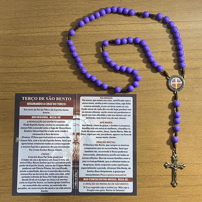 TERÇO PÉROLA ROXA CAMPISTA MEDALHA SÃO BENTO 10MM (1 UNIDADE)