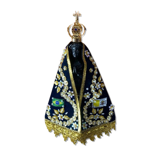 IMAGEM DE RESINA NACIONAL RÉPLICA NOSSA SENHORA APARECIDA COM MANTO E COROA 21CM (1 UNIDADE)