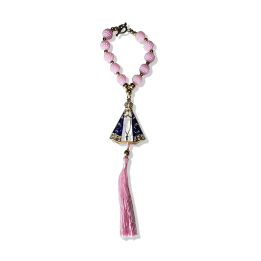 DEZENA PARA CARRO NOSSA SENHORA APARECIDA AMORA ROSA 10MM (3 UNIDADES)