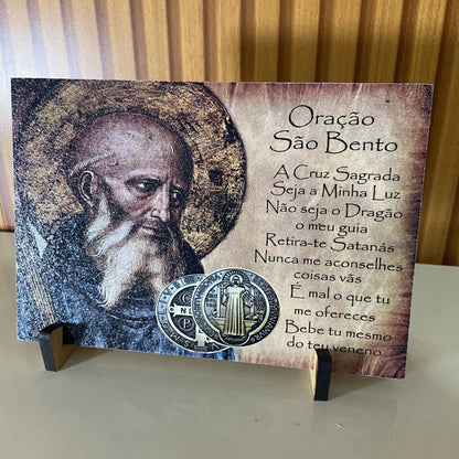 PLAQUINHA DE MESA MDF RESINADO SÃO BENTO 13CM x 19CM  (1 UNIDADE)