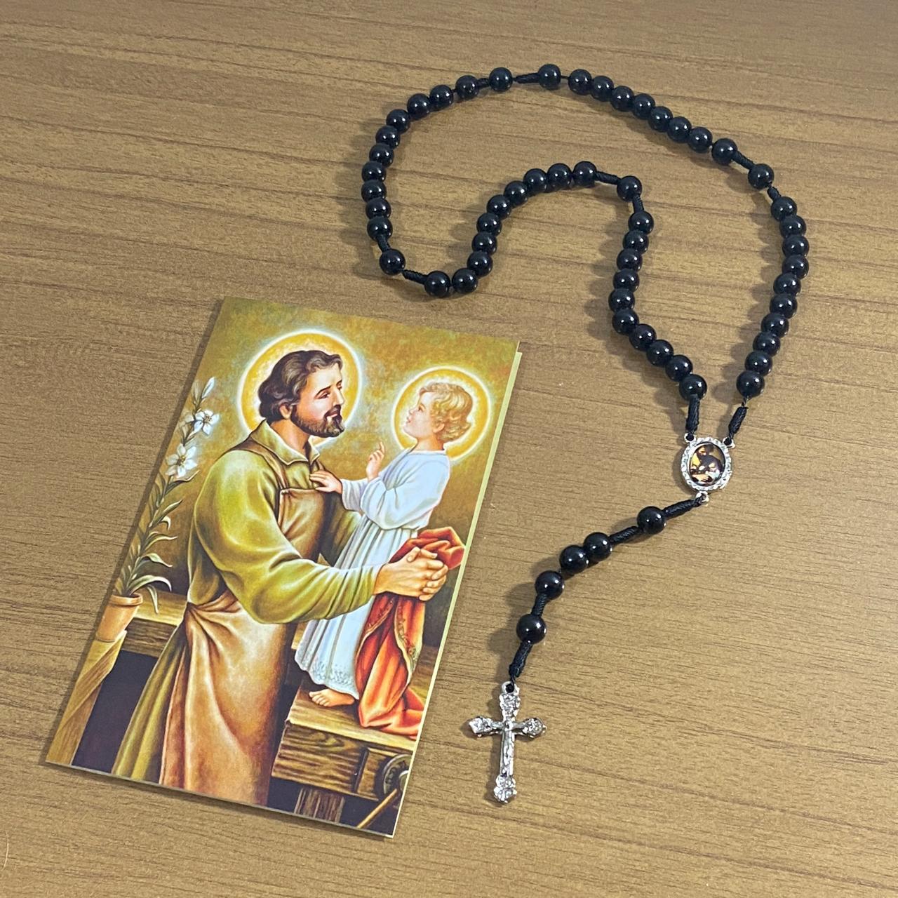 TERÇO PÉROLA PRETA SÃO JOSÉ  8MM (1 UNIDADE)