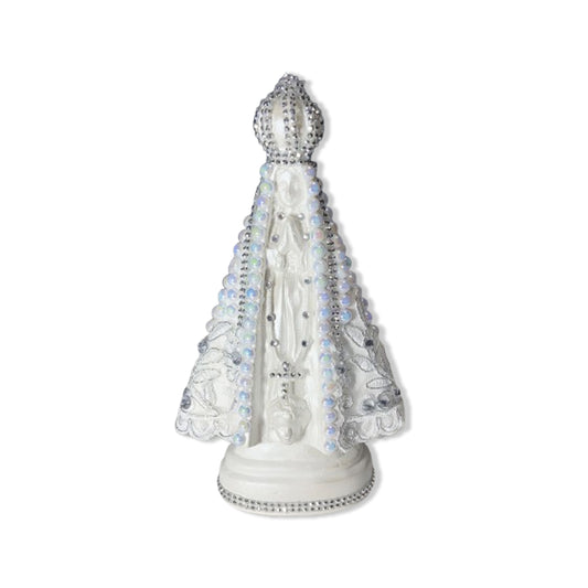 IMAGEM DE GESSO NOSSA SENHORA APARECIDA PÉROLA COM STRASS MOD01 23CM (1 UNIDADE)