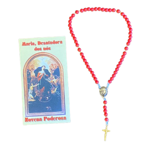 TERÇO PÉROLA VERMELHA NOSSA SENHORA DESATADORA DOS NÓS 6MM (1 UNIDADE)