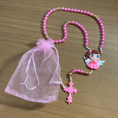 TERÇO PÉROLA ROSA ANJINHO ROSA DE BISCUIT (1 UNIDADE)