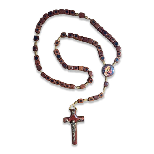 TERÇO DE MADEIRA CONTA QUADRADA SANTO ANTÔNIO 08MM  (1 UNIDADE)