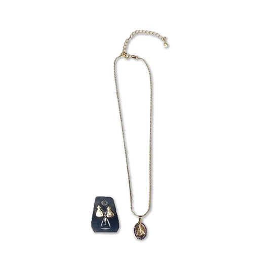 CORRENTE DOURADA COM BRINCO NOSSA SENHORA APARECIDA EM RELEVO COM STRASS AZUL  ( 1 UNIDADE)
