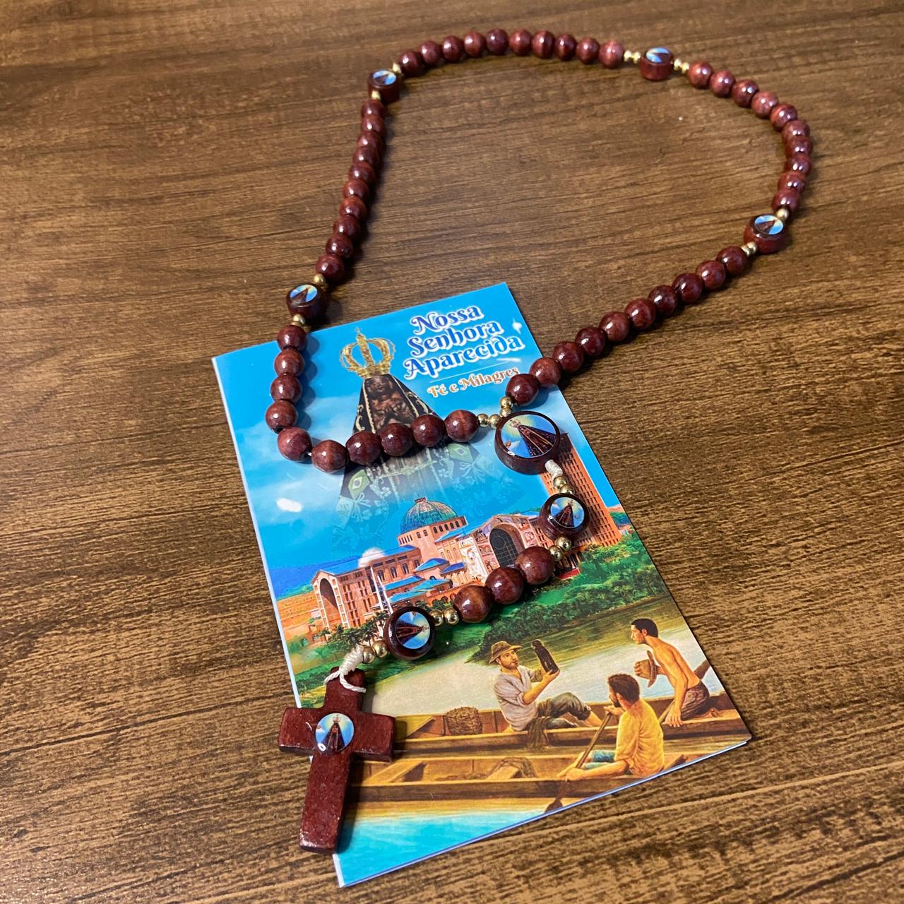 TERÇO DE MADEIRA NOSSA SENHORA APARECIDA 7 MEDALHAS (3 UNIDADES)