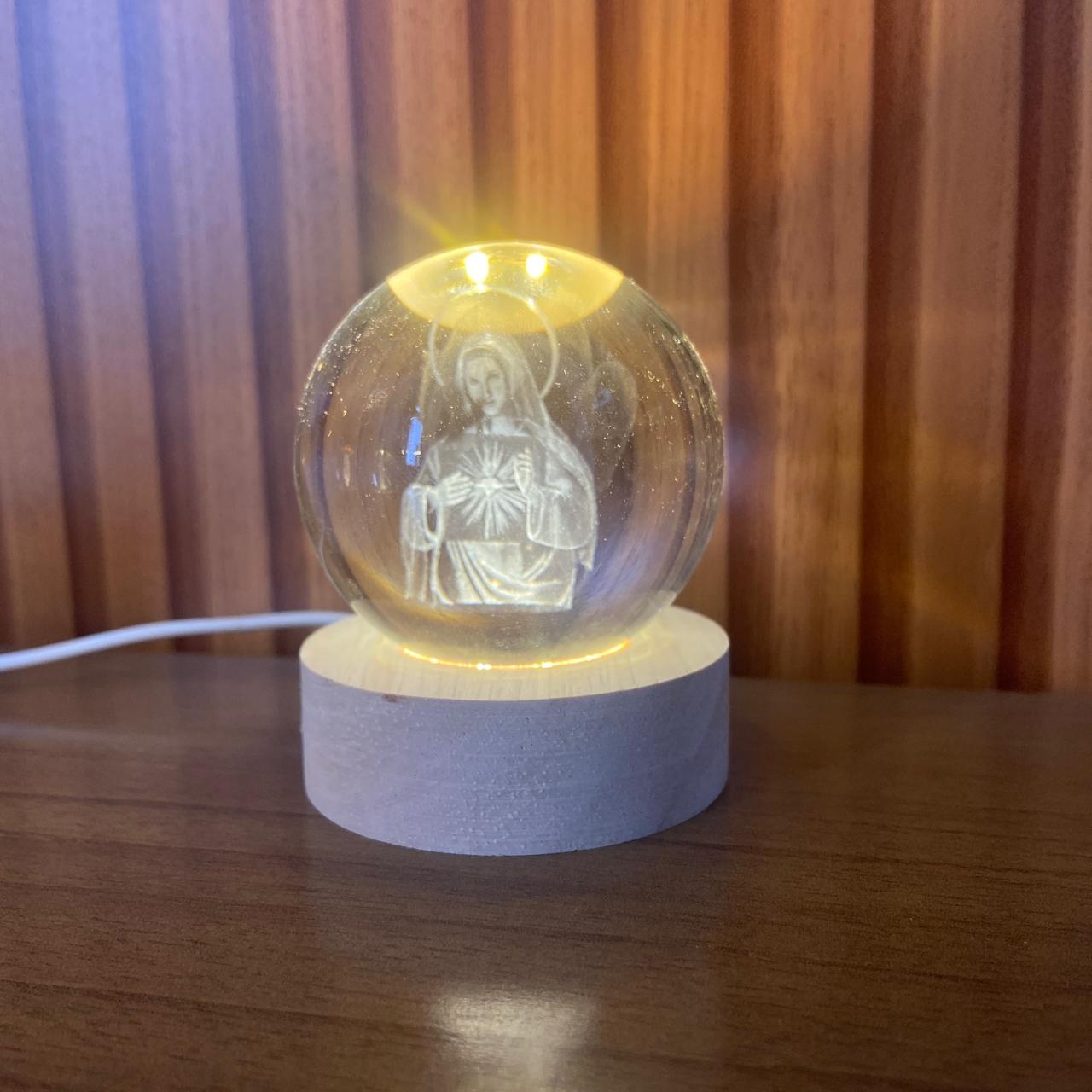LUMINÁRIA LED BOLA DE VIDRO IMACULADO CORAÇÃO DE MARIA (1 UNIDADE)