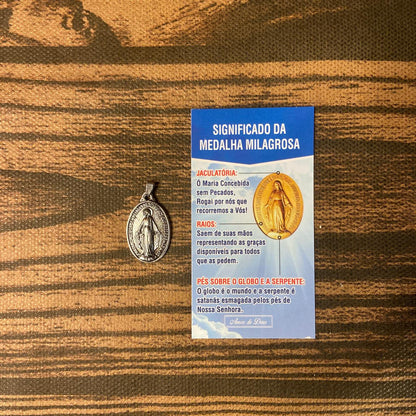 MEDALHA MILAGROSA NÍQUEL NOSSA SENHORA DAS GRAÇAS COM FOLHETO MOD 2 (12 UNIDADES)