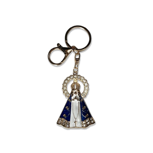 CHAVEIRO LUXO COM MOSQUETE NOSSA SENHORA APARECIDA BRANCA COM RESPLENDOR E STRASS  (6 UNIDADES)