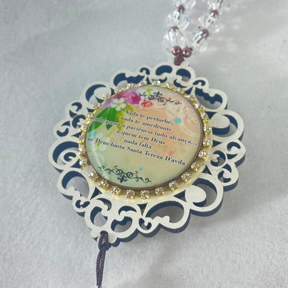 MEDALHÃO DE PORTA RESINADO COM STRASS SANTA TERESA D'AVILA (1 UNIDADE)