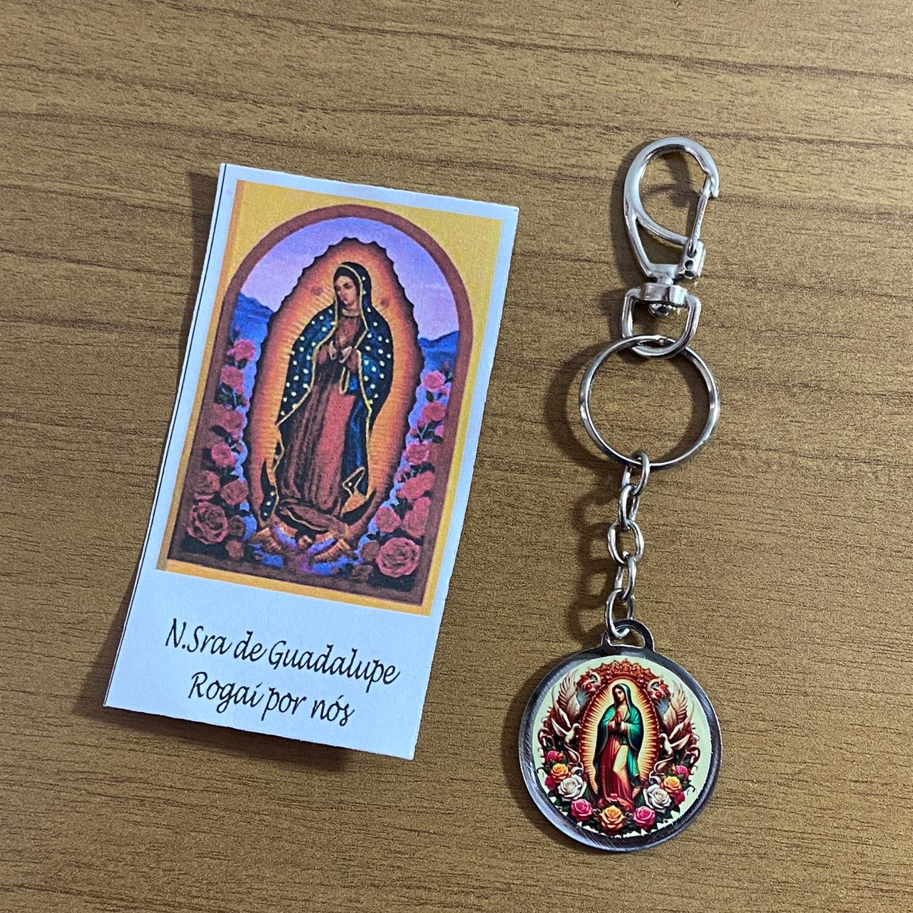 CHAVEIRO METAL DUPLA FACE COM MOSQUETE NOSSA SENHORA DE GUADALUPE (6 UNIDADES)