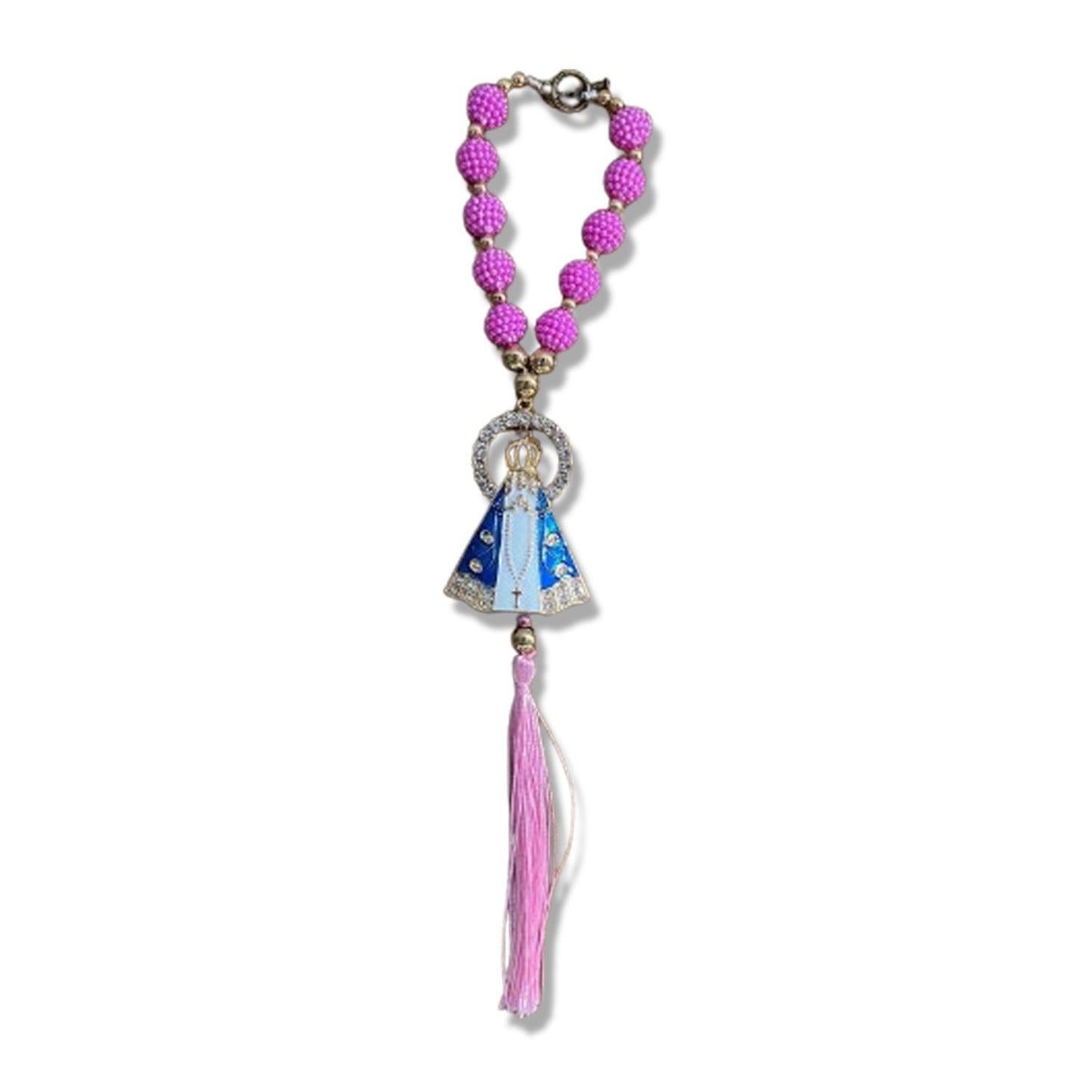 DEZENA PARA CARRO NOSSA SENHORA APARECIDA AMORA ROSA MOD2 12MM (3 UNIDADES)