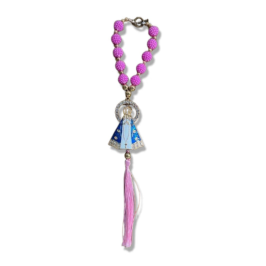 DEZENA PARA CARRO NOSSA SENHORA APARECIDA AMORA ROSA MOD2 12MM (3 UNIDADES)