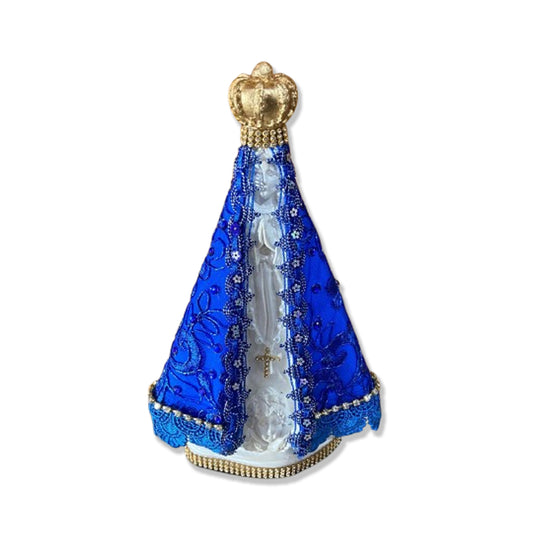 IMAGEM DE GESSO NOSSA SENHORA APARECIDA BRANCA MANTO AZUL COM STRASS 26,5CM (1 UNIDADE)