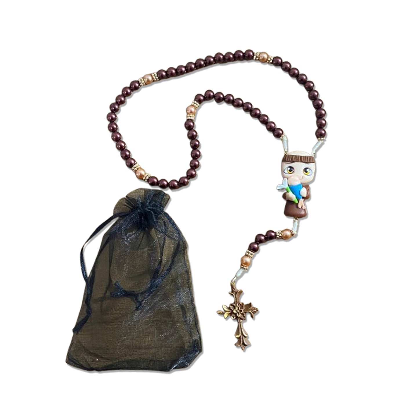 TERÇO PÉROLA MARROM SANTO ANTÔNIO DE BISCUIT (1 UNIDADE)