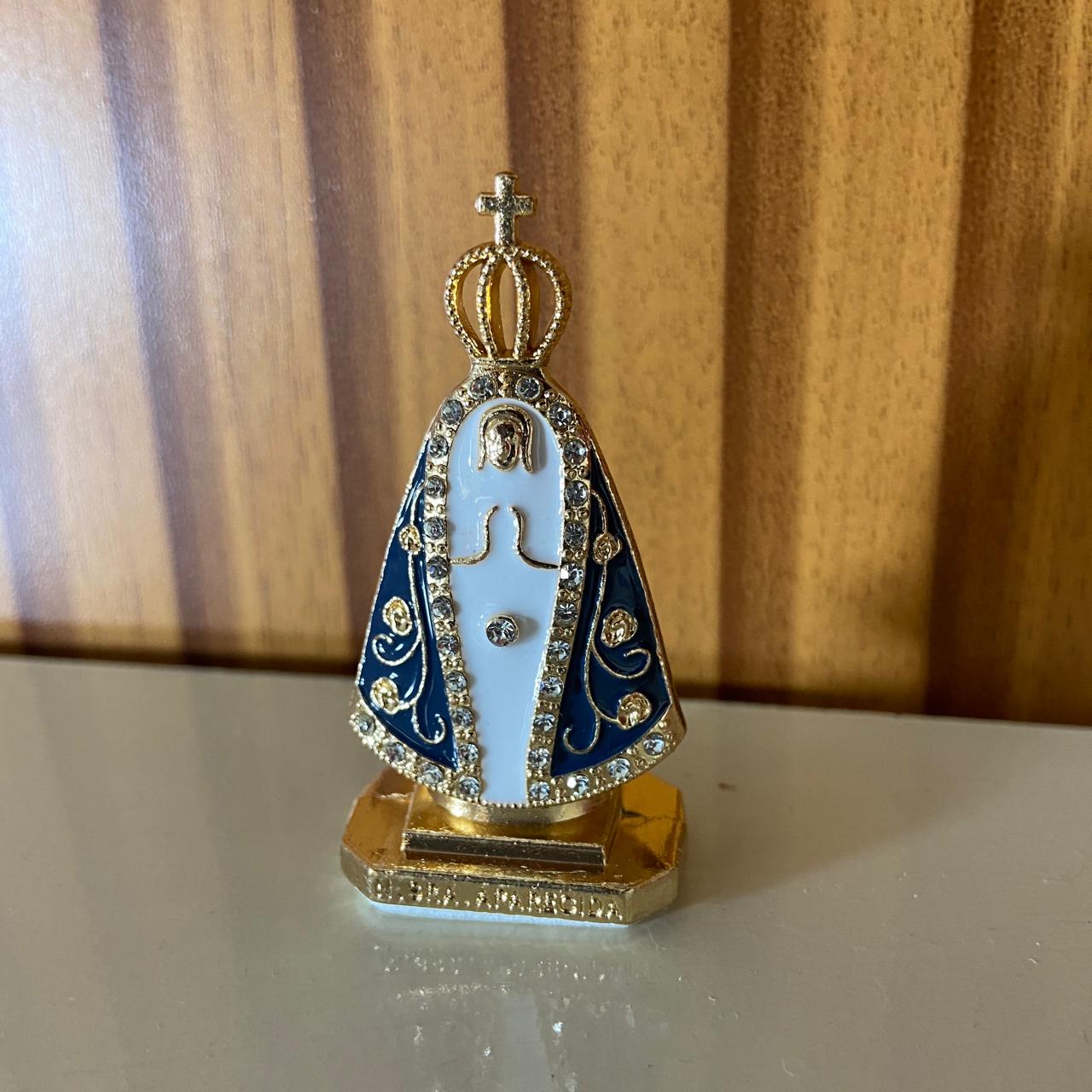 IMAGEM NOSSA SENHORA APARECIDA PARA CARRO COM STRASS BRANCO MOD4 (12 UNIDADES)
