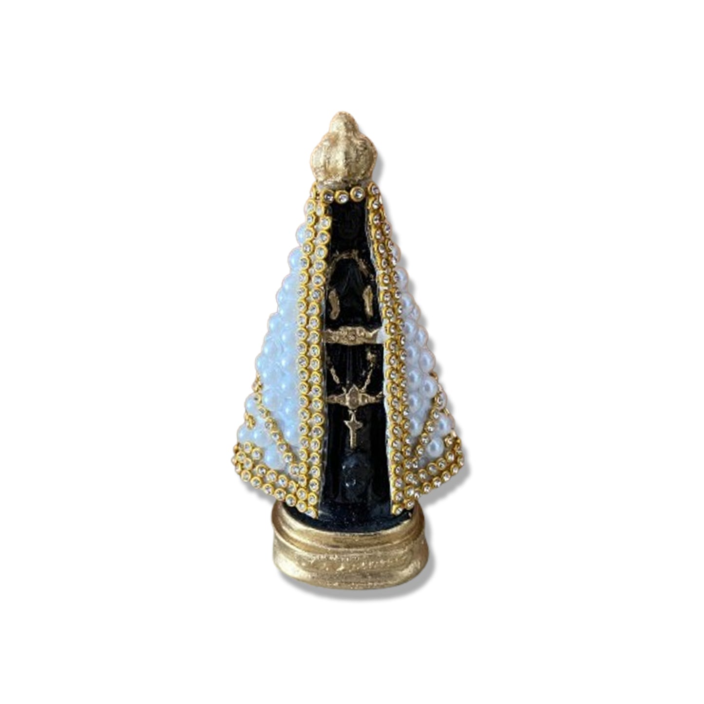 IMAGEM DE GESSO NOSSA SENHORA APARECIDA PÉROLA BRANCA COM STRASS 10,5CM MOD 2 (1 UNIDADE)