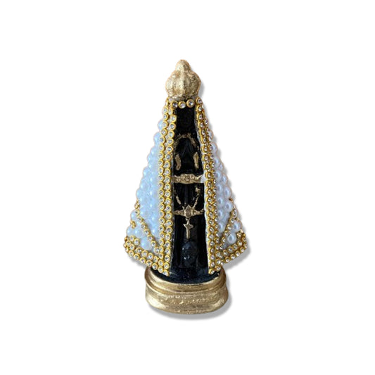 IMAGEM DE GESSO NOSSA SENHORA APARECIDA PÉROLA BRANCA COM STRASS 10,5CM MOD 2 (1 UNIDADE)