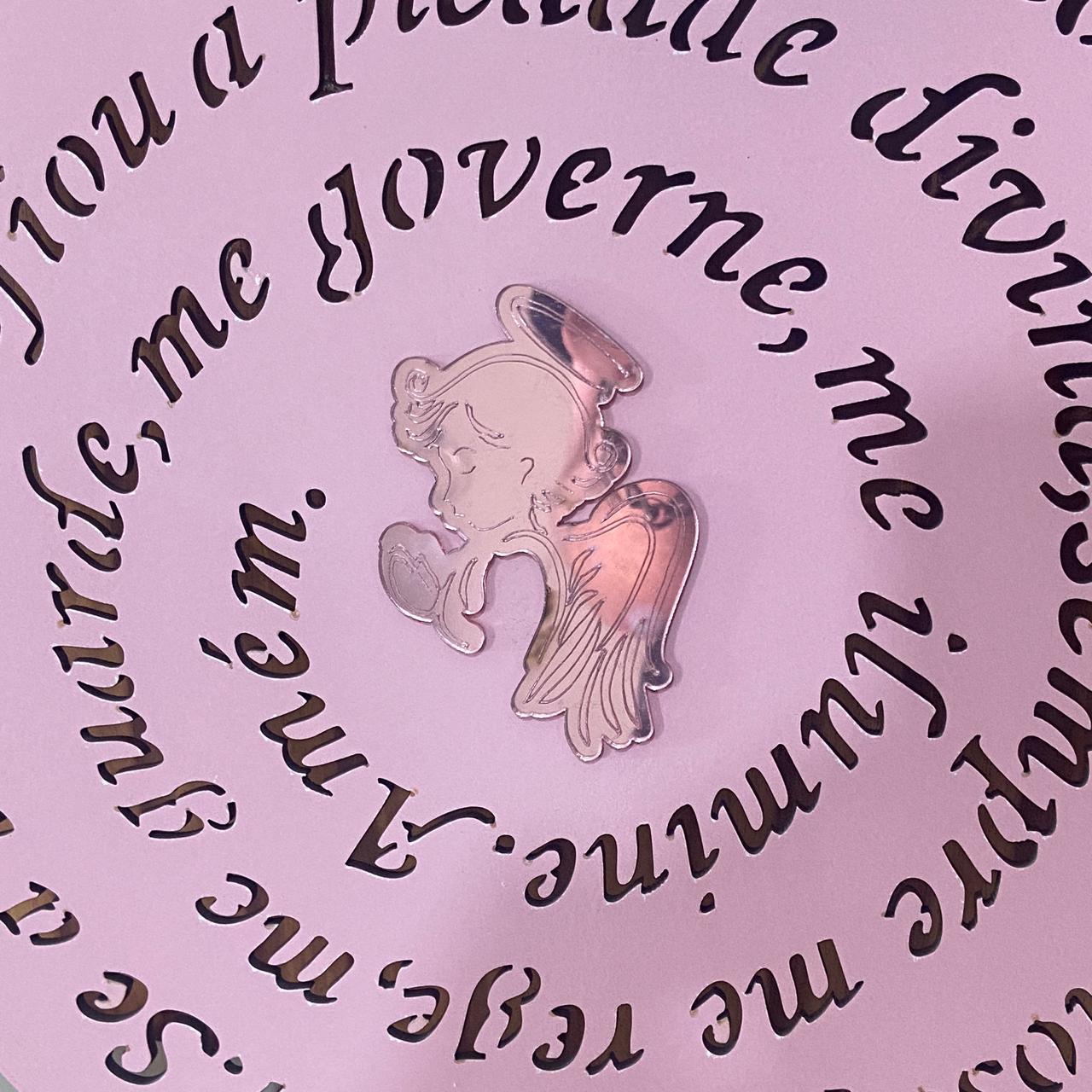 MANDALA MDF ROSA ORAÇÃO DO SANTO ANJO 30CM  (1 UNIDADE)