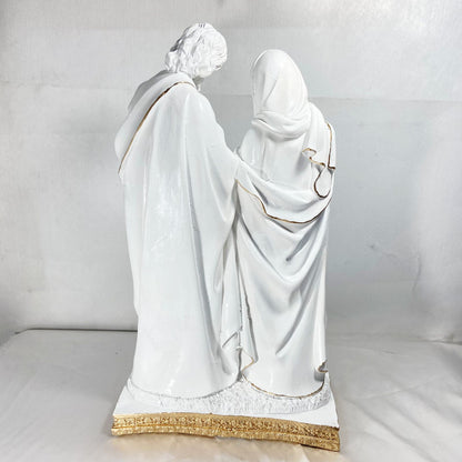 IMAGEM DE GESSO SAGRADA FAMÍLIA BRANCA E DOURADA 41CM (1 UNIDADE)