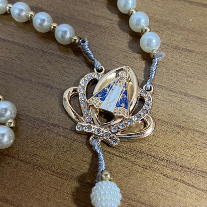 TERÇO DE NOIVA DOURADO PÉROLA NOSSA SENHORA APARECIDA 08MM MOD2 (1 UNIDADE)