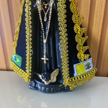 IMAGEM DE GESSO NOSSA SENHORA APARECIDA COM MANTO E STRASS 22CM (1 UNIDADE)