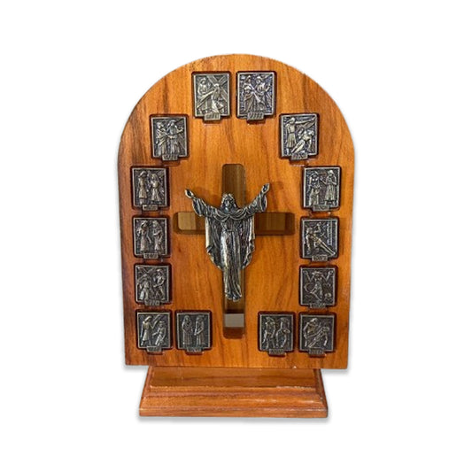 ADORNO DE MESA MADEIRA VIA CRUCIS METAL OURO VELHO 22,5CM (1 UNIDADE)