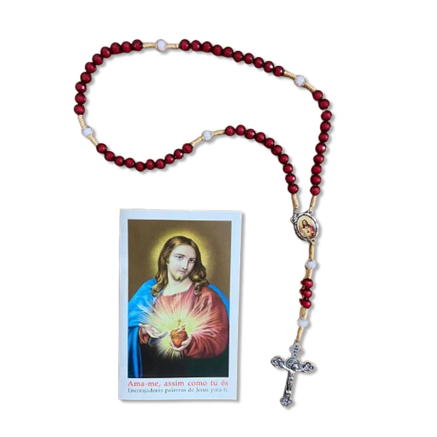 TERÇO ACRÍLICO VINHO COM FECHO SAGRADO CORAÇÃO DE JESUS 08MM (1 UNIDADE)