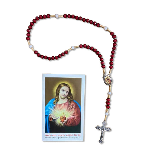 TERÇO ACRÍLICO VINHO COM FECHO SAGRADO CORAÇÃO DE JESUS 08MM (1 UNIDADE)