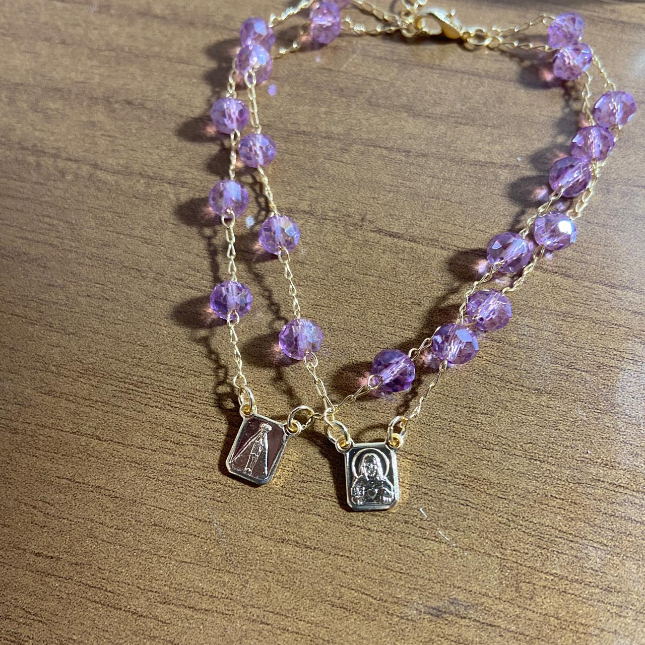 PULSEIRA ESCAPULARIO CRISTAL LILÁS  (3 UNIDADES)