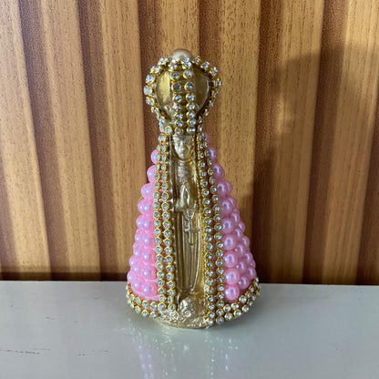 IMAGEM DE GESSO NOSSA SENHORA APARECIDA PÉROLA ROSA 10,5CM (1 UNIDADE)