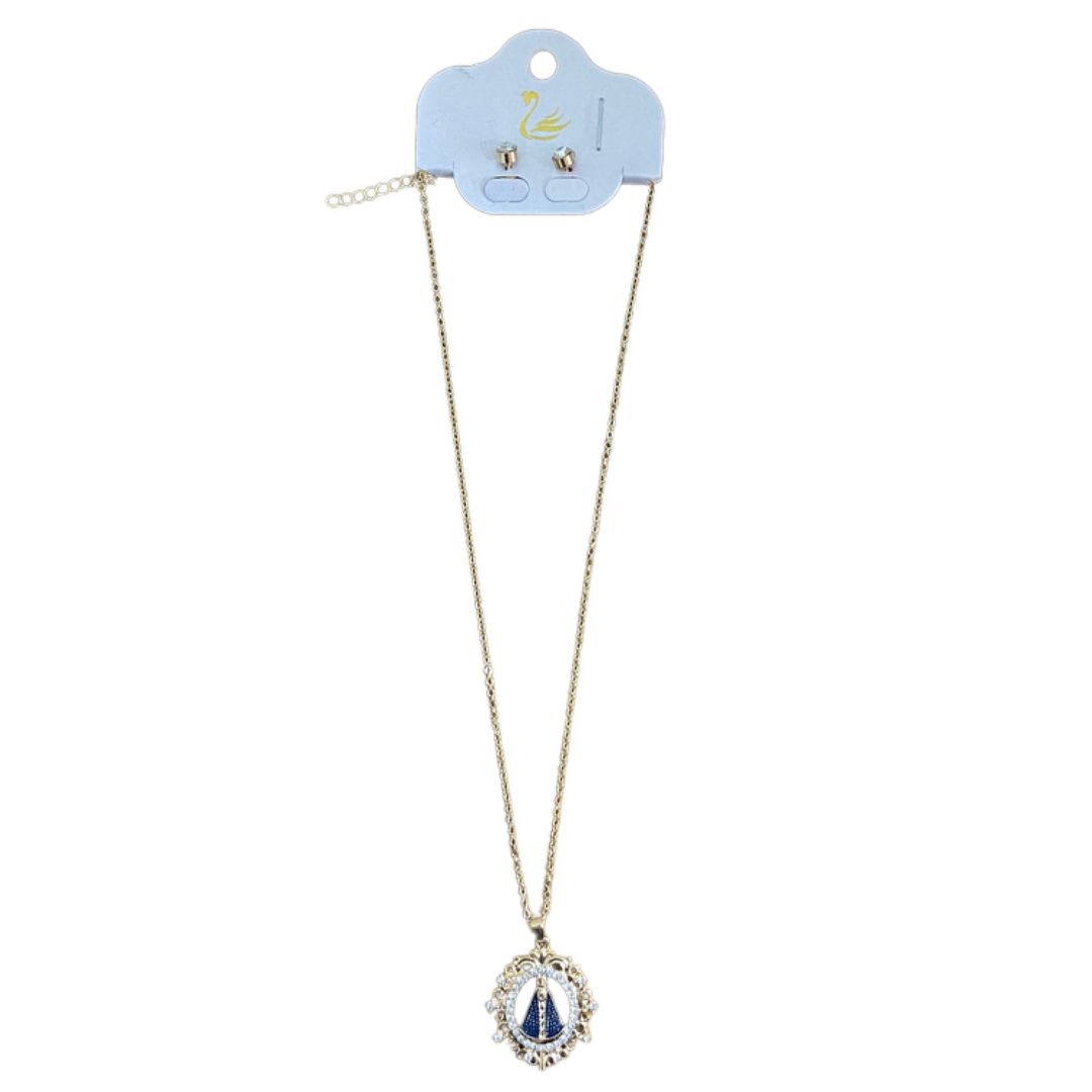 CORRENTE DOURADA COM BRINCO PONTA DE LUZ NOSSA SENHORA APARECIDA MOD 01  ( 1 UNIDADE)