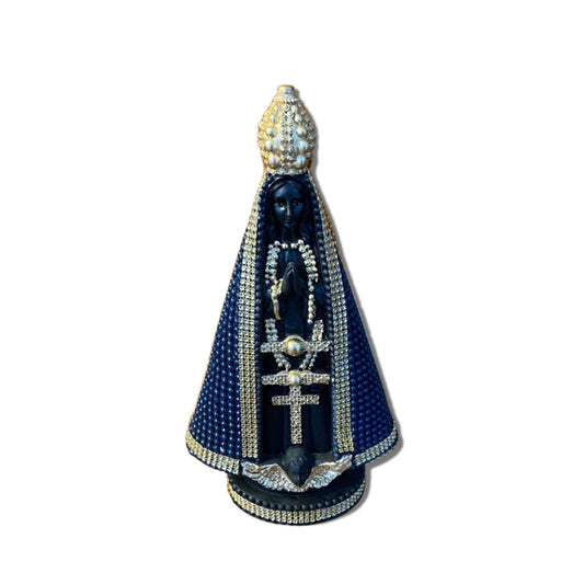 IMAGEM DE GESSO NOSSA SENHORA APARECIDA AZUL COM STRASS 31CM (1 UNIDADE)