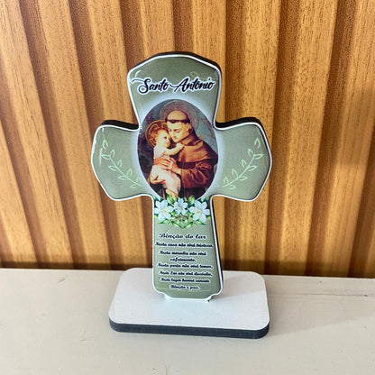 IMAGEM DE MESA MDF CRUZ RESINADA SANTO ANTÔNIO (1 UNIDADE)