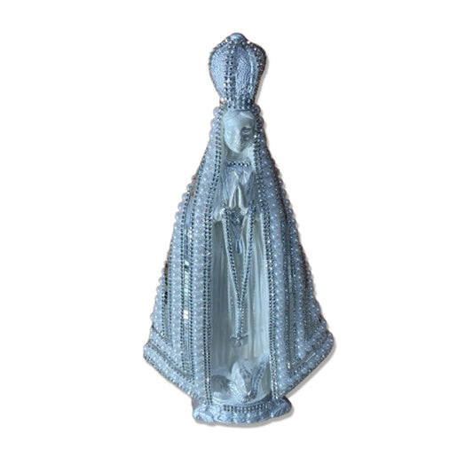 IMAGEM DE GESSO NOSSA SENHORA APARECIDA BRANCA COM MANTO ESPELHADO 34CM (1 UNIDADE)