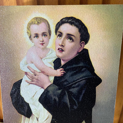 PLAQUINHA DE MESA MDF RESINADO SANTO ANTÔNIO  19CM x 13CM  (1 UNIDADE)