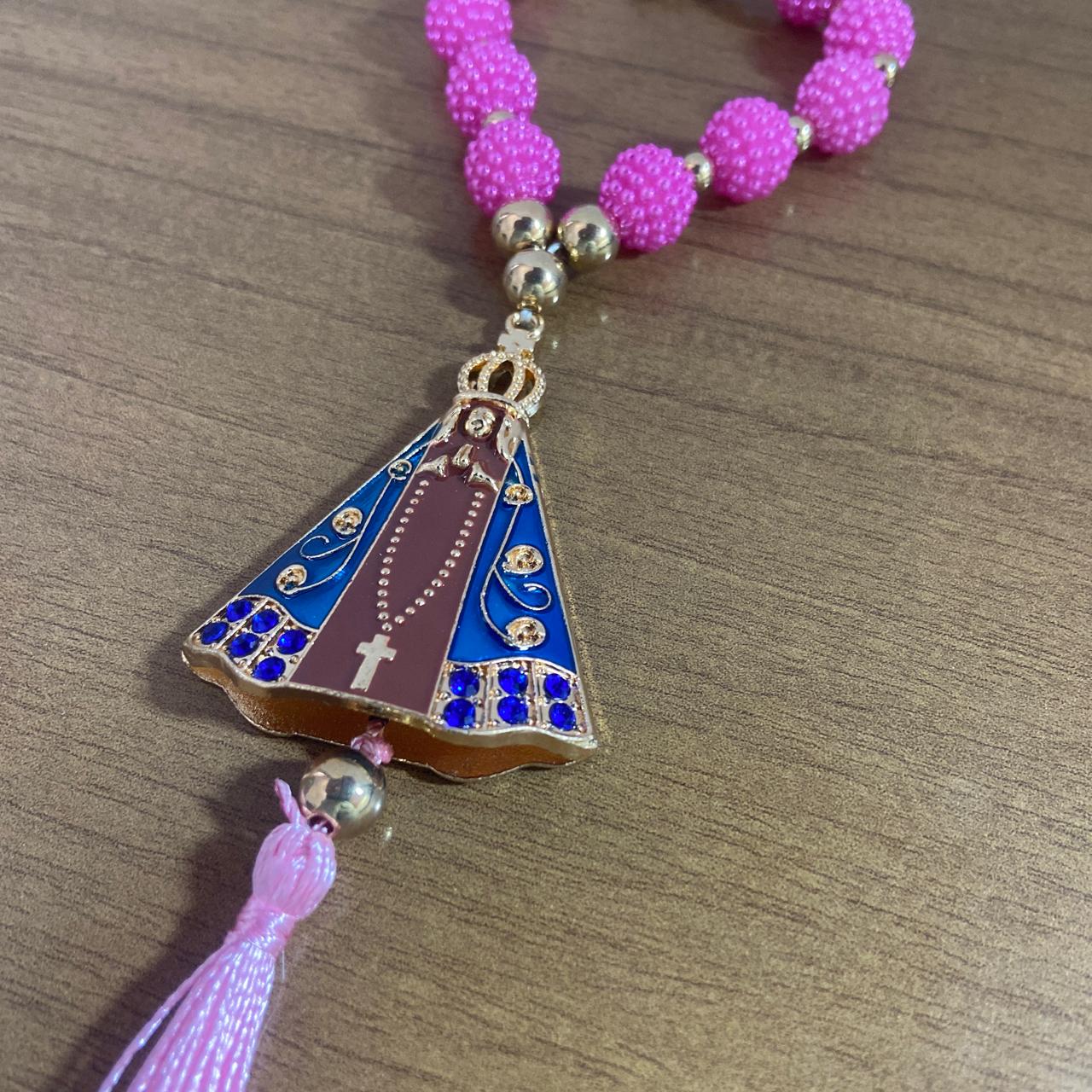 DEZENA PARA CARRO NOSSA SENHORA APARECIDA MARROM AMORA ROSA MOD2 12MM (3 UNIDADES)