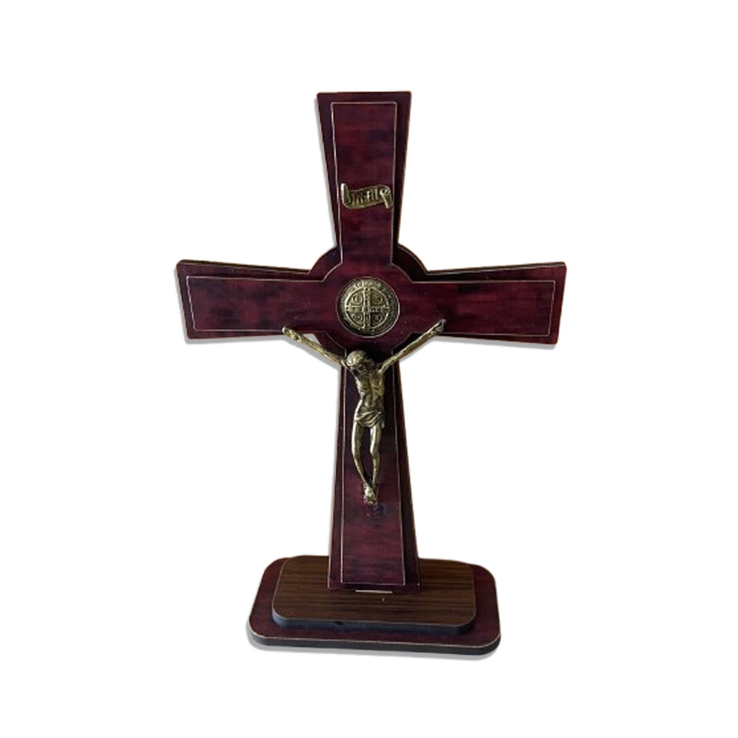 CRUCIFIXO MDF DE MESA MEDALHA SÃO BENTO 19,5CM (1 UNIDADE)